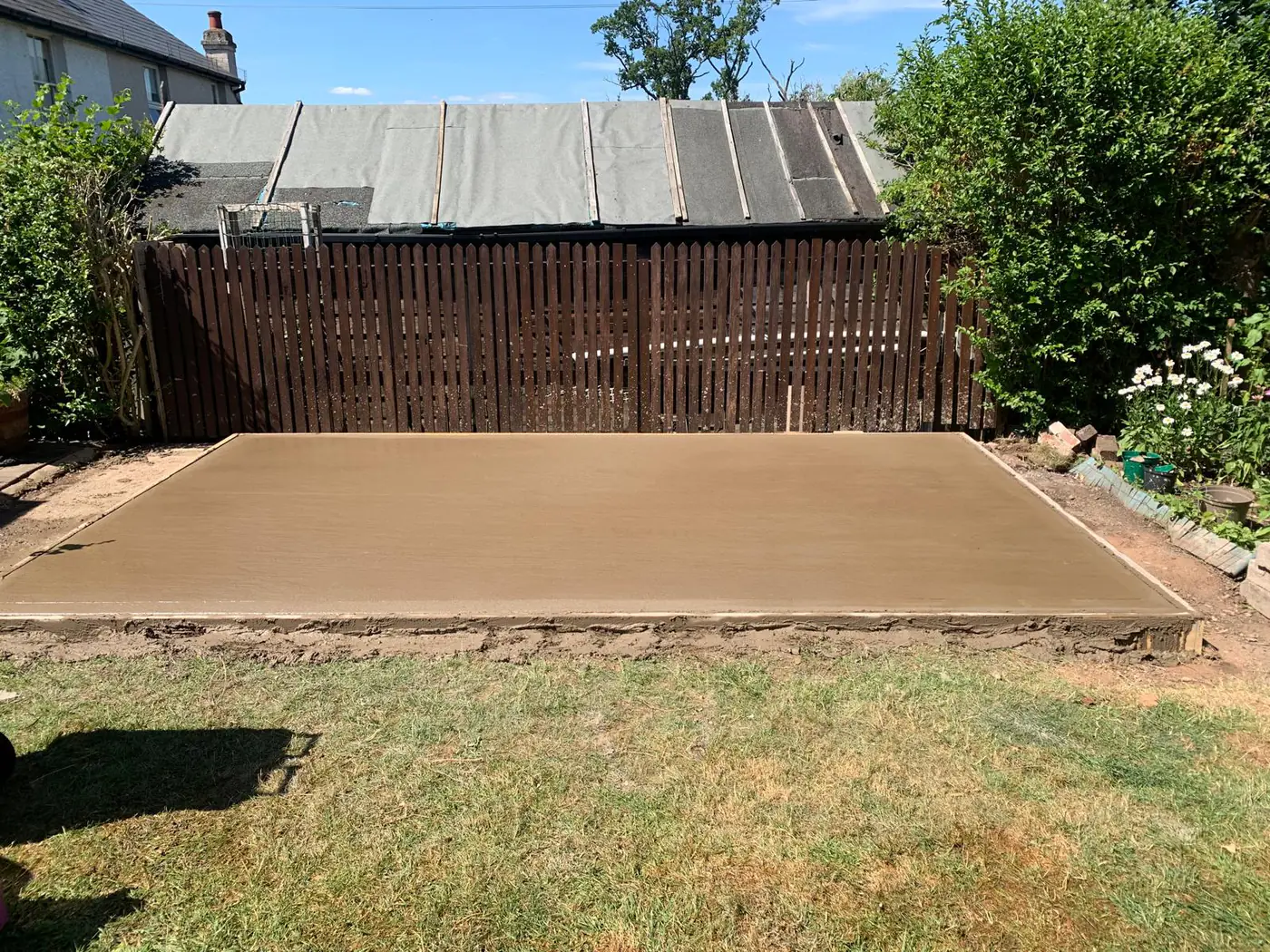 Finished garden building base in full sun