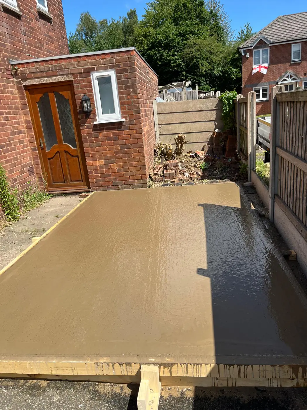 Freshly poured lean-to base, alternate view