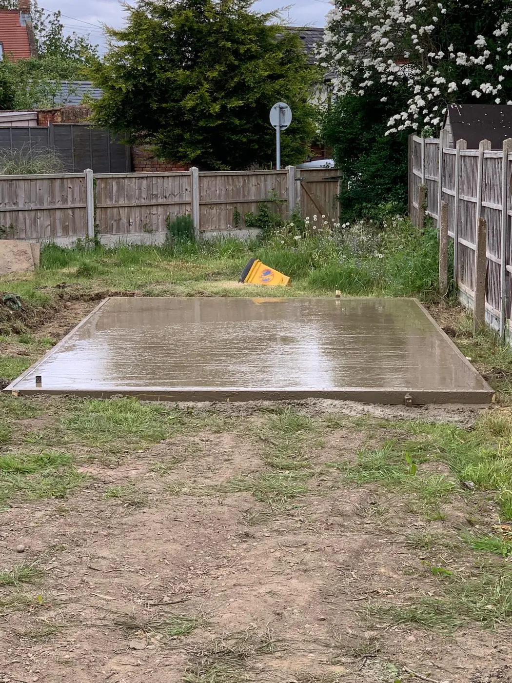 Freshly poured base set into a corner plot
