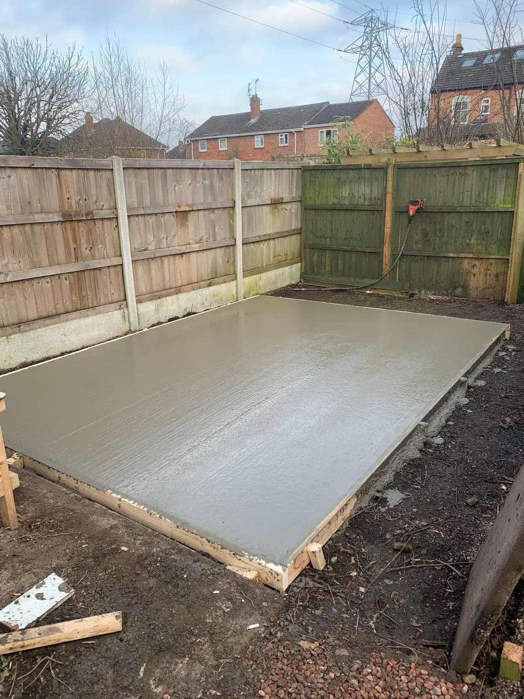 Freshly poured base on an open rear plot