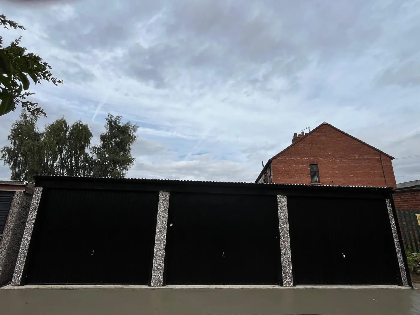 Completed triple garage block, alternate view