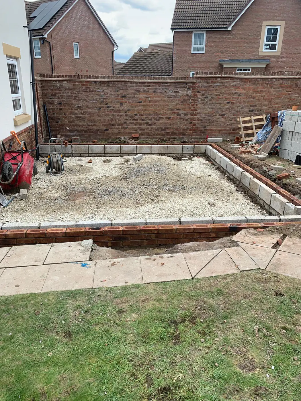 Blockwork footings set out for a new garage