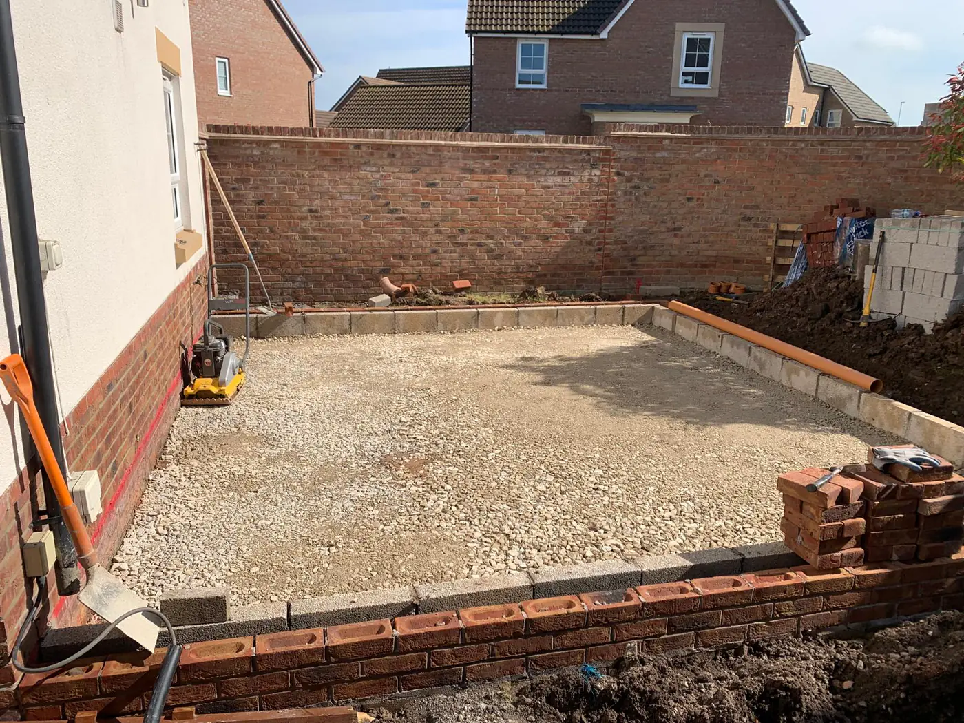 Hardcore sub-base compacted ready for concrete