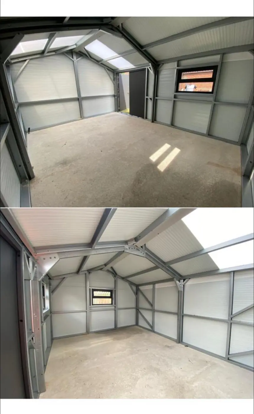 Steel frame garage taking shape on site
